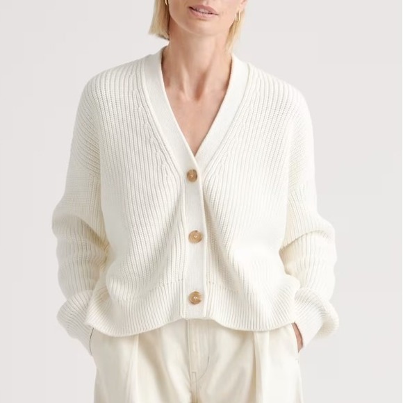 Quince 100% Organic Cotton Cropped Cardigan Ivory L Quite Luxury Modern Capsule - Picture 5 of 11